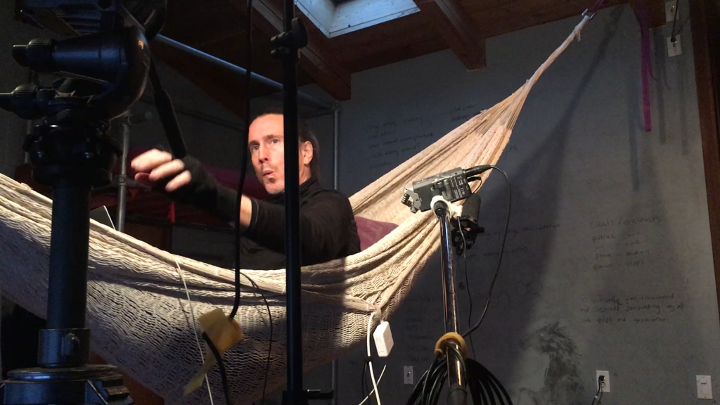 A podcast about movie making and the scifi featurette, Daughter of God, with Director Shri Fugi Spilt, (Dan Kelly). Calm Before, contriving conditions for happiness. Dan prepares to podcast form the hammock in the studio.
