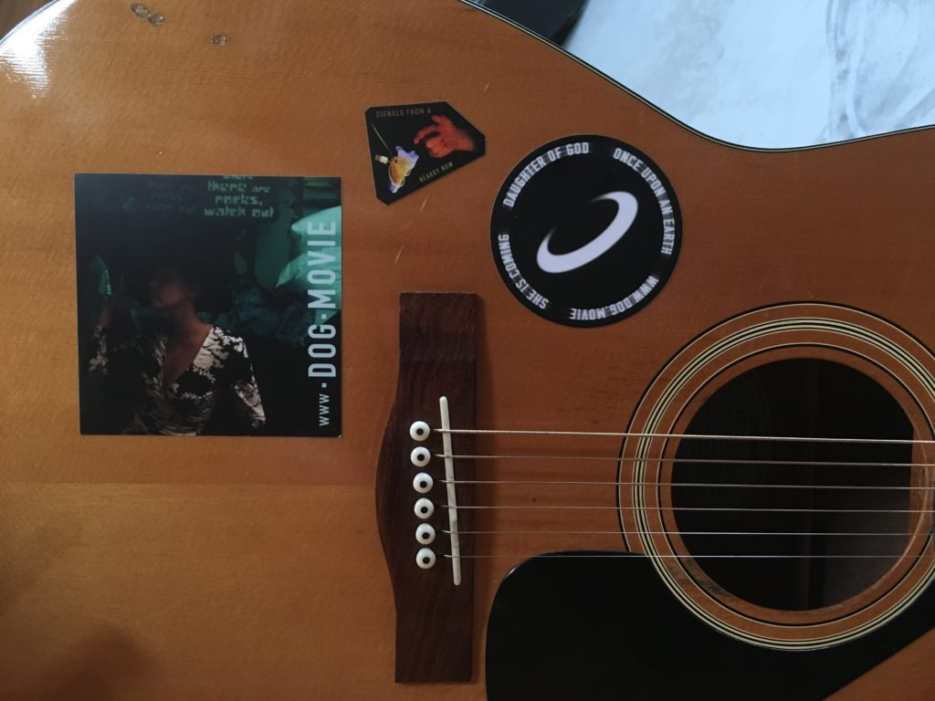 A podcast about movie making and the scifi featurette, Daughter of God, with Director Shri Fugi Spilt, (Dan Kelly). Episode 043 Blessings, (stickers). Deployment of the Yamaha guitar Brad Robinson helped me buy in 1985-ish.